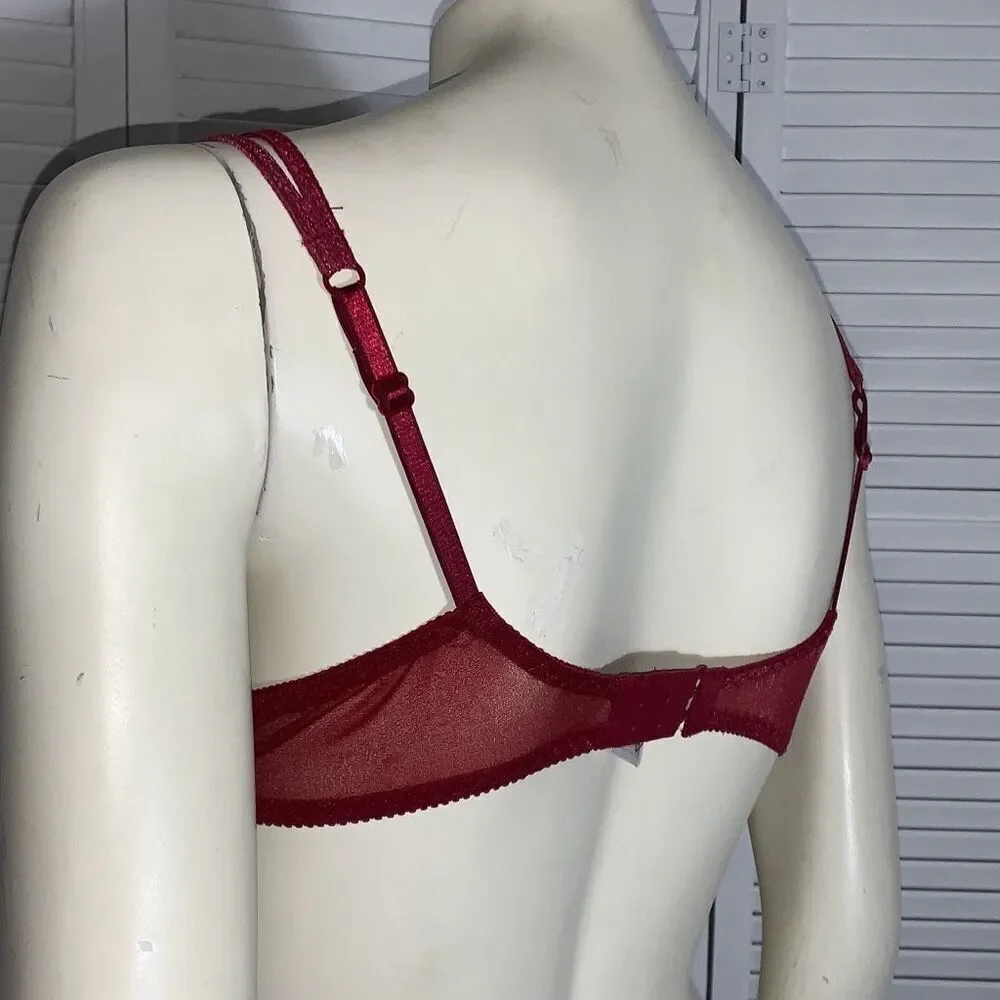 VICTORIA'S SECRET Vintage‎ 1997 Sheer Unpadded Bra Underwire Red Shimmer 34B